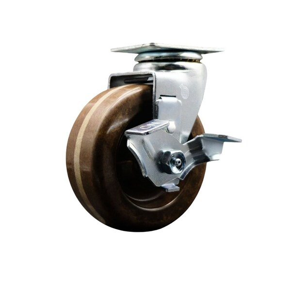 5'' High Temp Phenolic Swivel Caster with Bronze Bearing and Brake